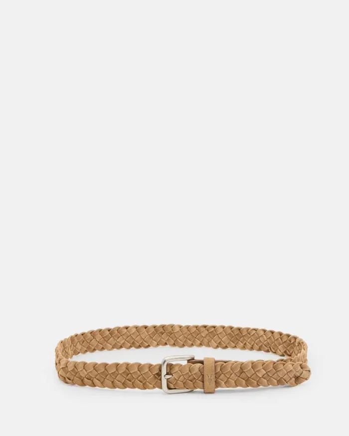 Dustin Woven Suede Belt Tan Men AllSaints Accessories