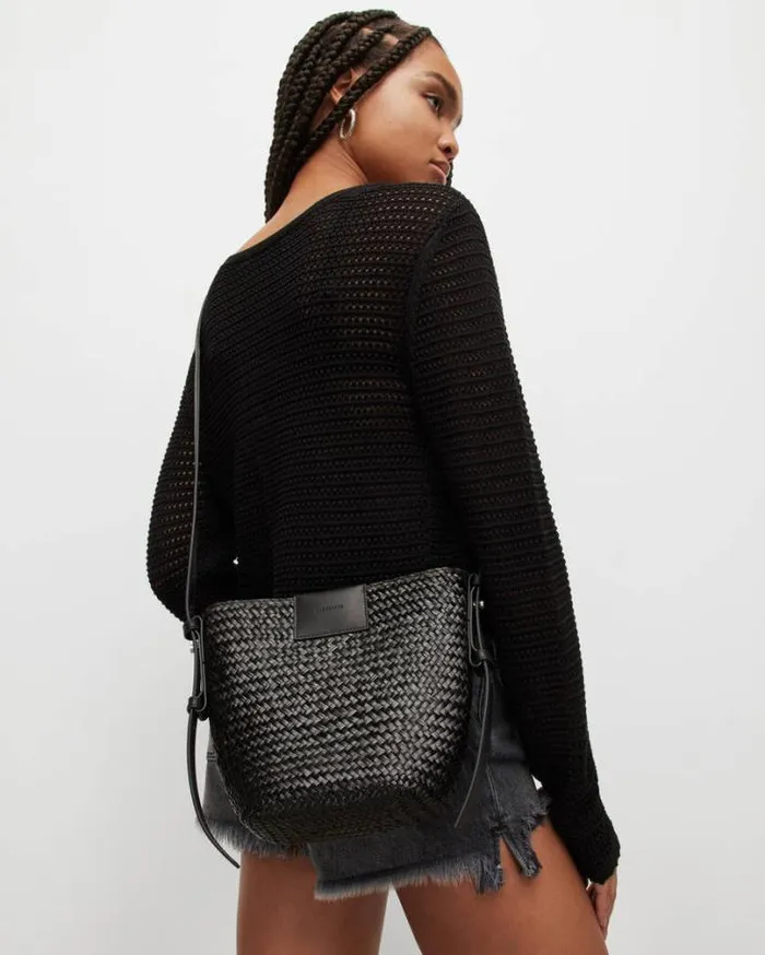 Ebro Straw Crossbody Bag Black Women AllSaints Accessories