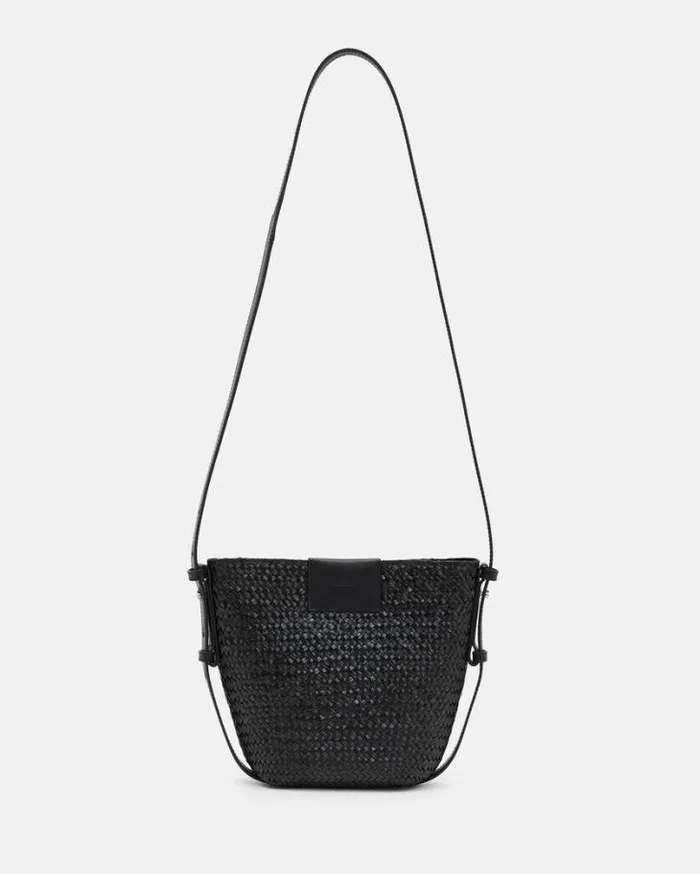 Ebro Straw Crossbody Bag Black Women AllSaints Swimwear and Beachwear