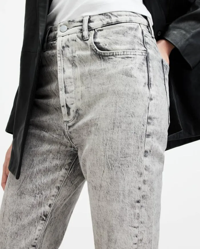 Edie High Rise Straight Denim Jeans Snow Grey Women AllSaints Jeans