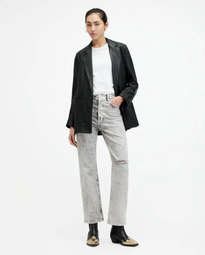 Edie High Rise Straight Denim Jeans Snow Grey Women AllSaints Jeans