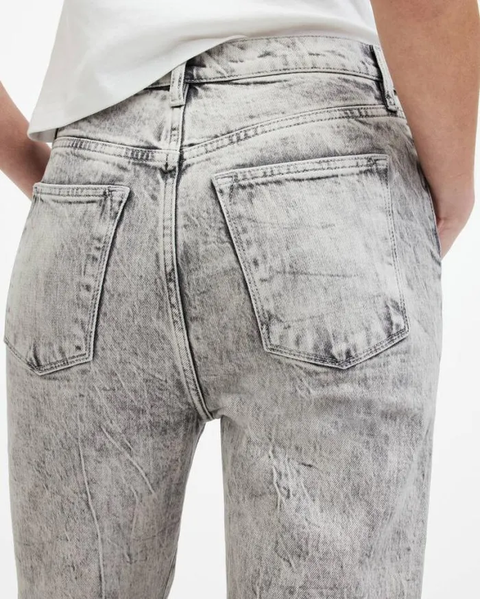 Edie High Rise Straight Denim Jeans Snow Grey Women AllSaints Jeans
