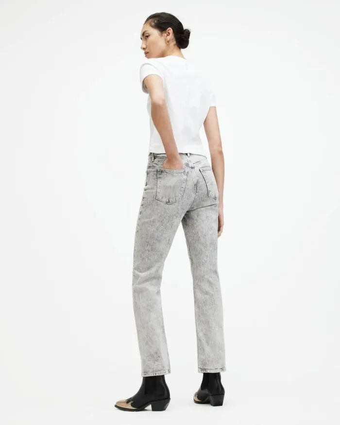 Edie High Rise Straight Denim Jeans Snow Grey Women AllSaints Jeans