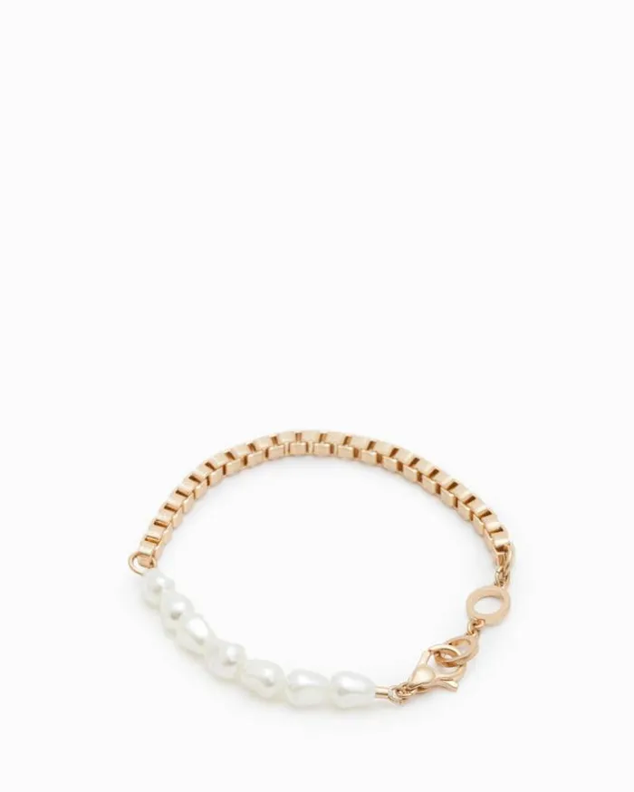 Edie Pearl Bead Box Chain Bracelet Warm Brass Women AllSaints Jewelry