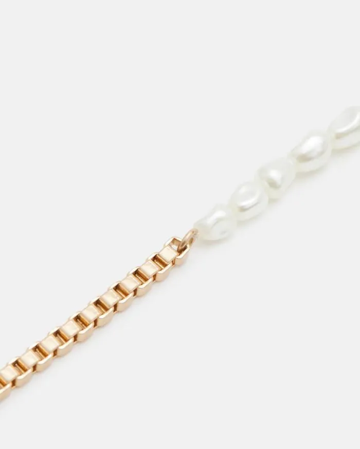 Edie Pearl Bead Box Chain Bracelet Warm Brass Women AllSaints Jewelry