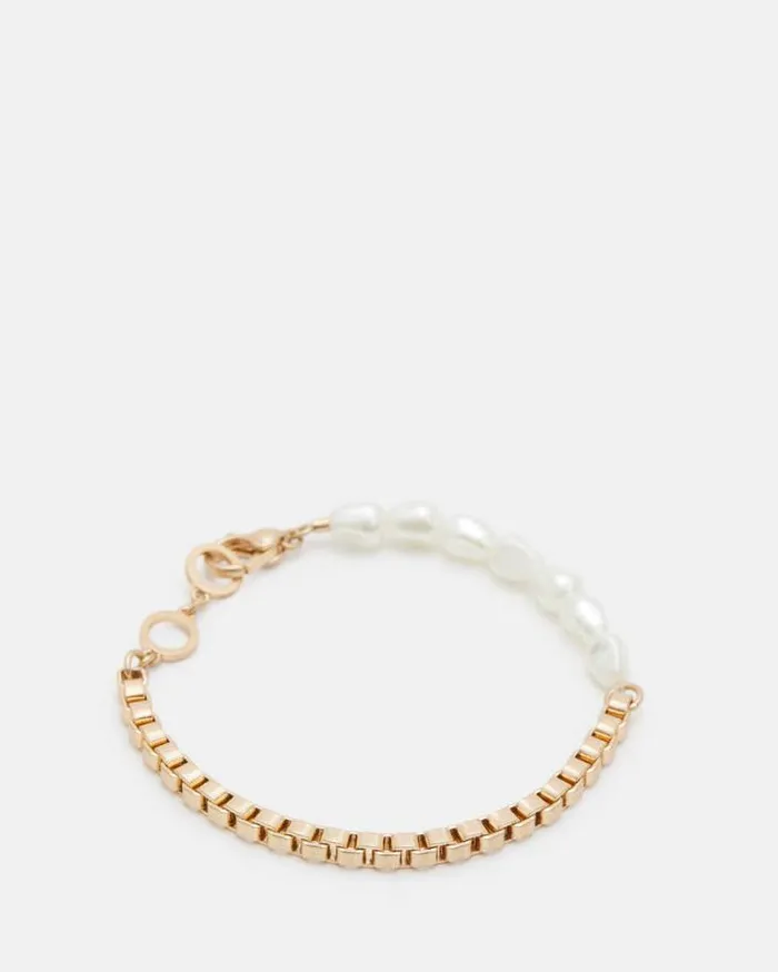 Edie Pearl Bead Box Chain Bracelet Warm Brass Women AllSaints Jewelry