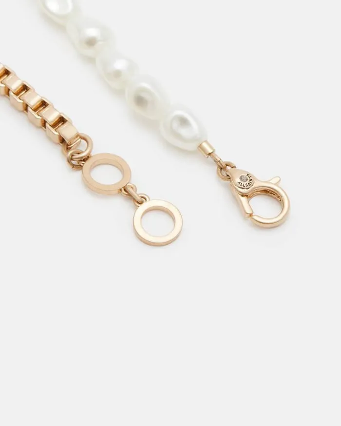 Edie Pearl Bead Box Chain Bracelet Warm Brass Women AllSaints Jewelry