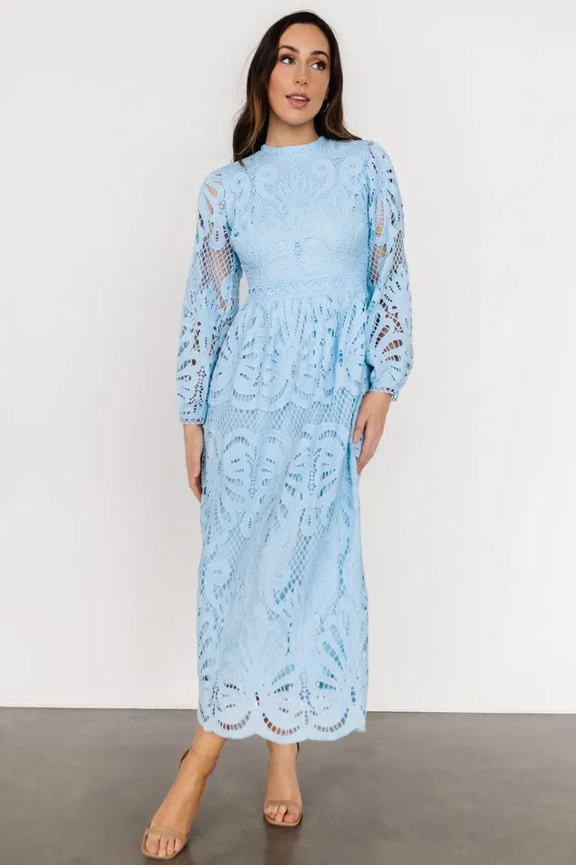 Eldora Lace Midi Dress Light Blue Women Baltic Born Wedding Guest Eldora Lace Midi Dress Light Blue Women Baltic Born Wedding Guest