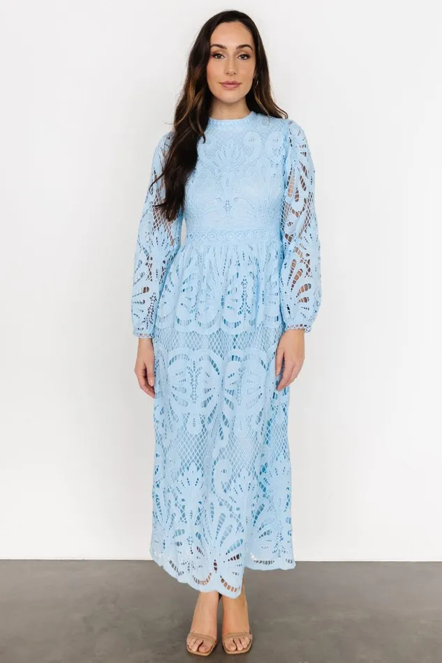 Eldora Lace Midi Dress Light Blue Women Baltic Born Wedding Guest Eldora Lace Midi Dress Light Blue Women Baltic Born Wedding Guest