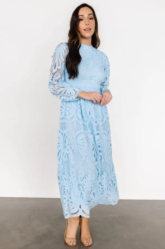 Eldora Lace Midi Dress Light Blue Women Baltic Born Wedding Guest Eldora Lace Midi Dress Light Blue Women Baltic Born Wedding Guest