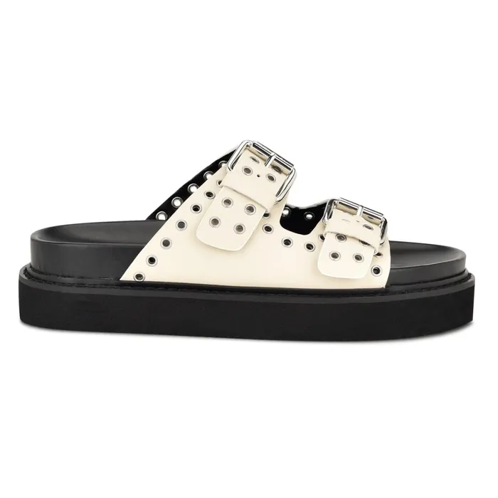 Eleny Buckle Slide Sandals Chic Cream Women Nine West Flats