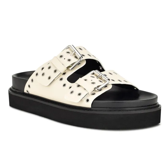 Eleny Buckle Slide Sandals Chic Cream Women Nine West Flats Eleny Buckle Slide Sandals Chic Cream Women Nine West Flats