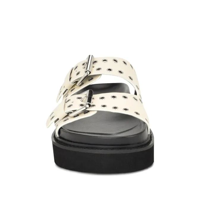 Eleny Buckle Slide Sandals Chic Cream Women Nine West Flats Eleny Buckle Slide Sandals Chic Cream Women Nine West Flats