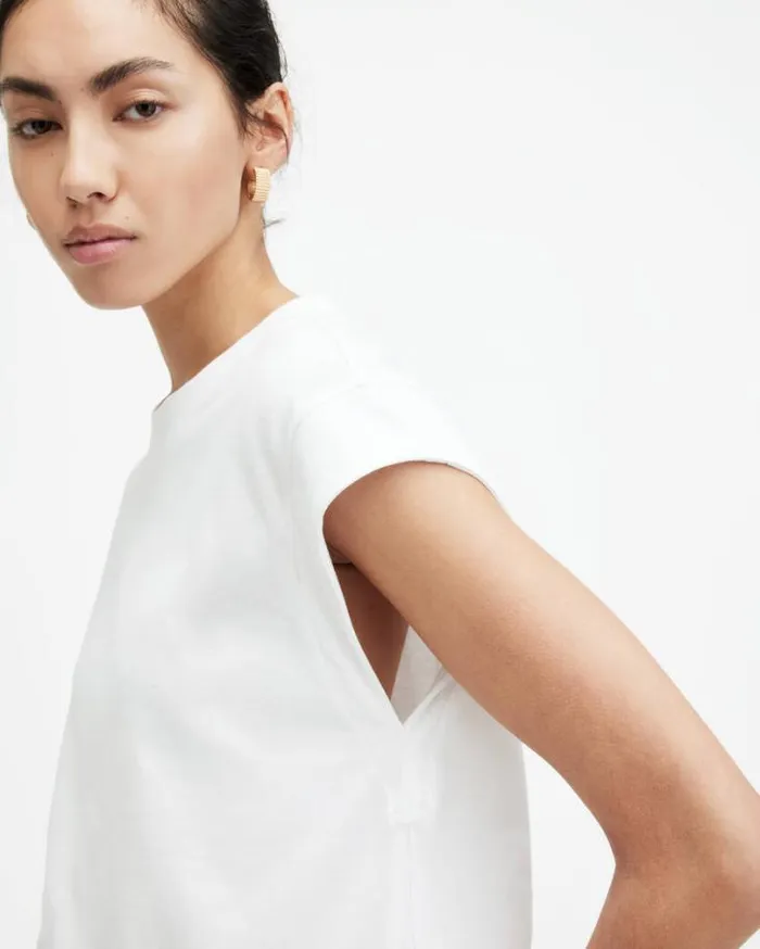Esme Crew Neck Faced Shoulder TShirt White Women AllSaints TShirts