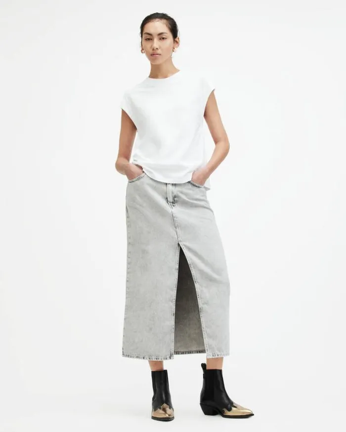 Esme Crew Neck Faced Shoulder TShirt White Women AllSaints TShirts
