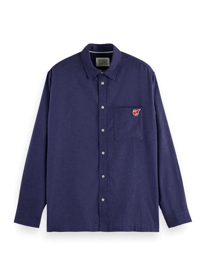 Essential 8211 THE FREE SPIRIT PEACE BIRD MELANGE TWILL SHIRT Navy Men Scotch and Soda Shirts Essential 8211 THE FREE SPIRIT PEACE BIRD MELANGE TWILL SHIRT Navy Men Scotch and Soda Shirts