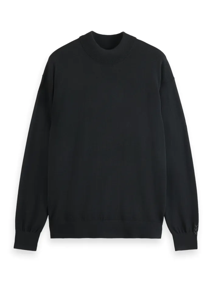 Essential Relaxed Fit Wool Blend Mock Neck Sweater Black Men Scotch and Soda Knitwear