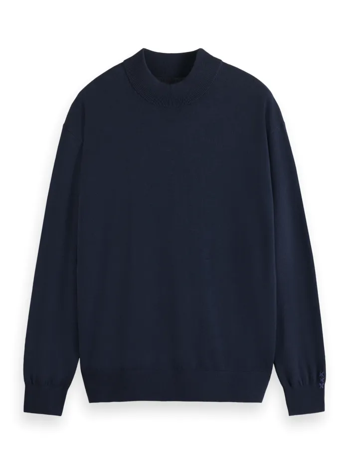 Essential Relaxed Fit Wool Blend Mock Neck Sweater Black Men Scotch and Soda Knitwear Essential Relaxed Fit Wool Blend Mock Neck Sweater Black Men Scotch and Soda Knitwear