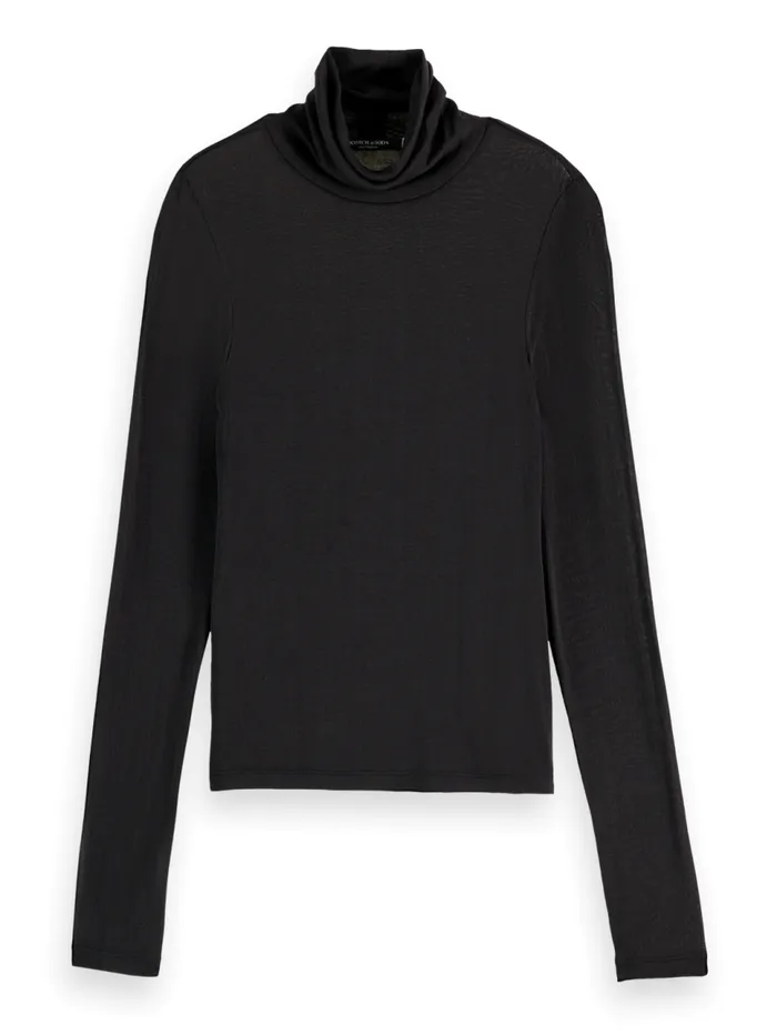 Essential ROLL UP NECK LONG SLEEVE TSHIRT Black Women Scotch and Soda Sweatshirts and Hoodies Essential ROLL UP NECK LONG SLEEVE TSHIRT Black Women Scotch and Soda Sweatshirts and Hoodies