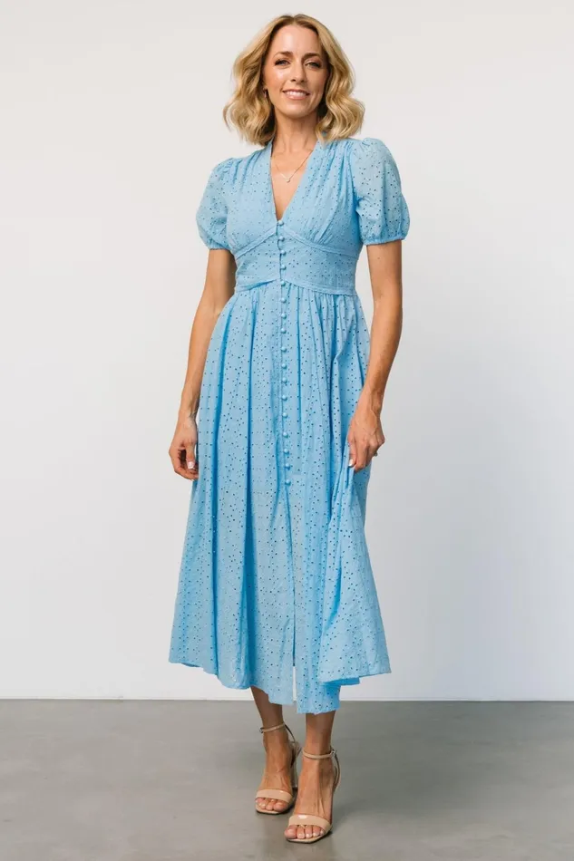 Esther Eyelet Midi Dress Blue Women Baltic Born Midi Dresses