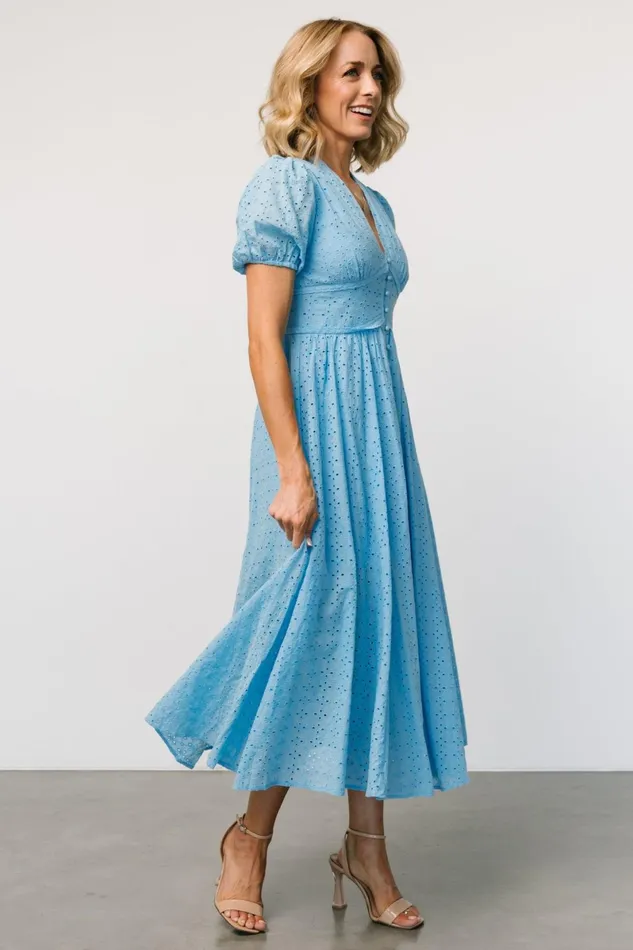 Esther Eyelet Midi Dress Blue Women Baltic Born Midi Dresses Esther Eyelet Midi Dress Blue Women Baltic Born Midi Dresses
