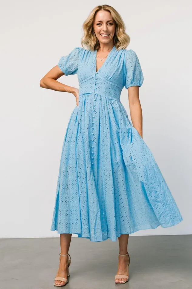 Esther Eyelet Midi Dress Blue Women Baltic Born Midi Dresses Esther Eyelet Midi Dress Blue Women Baltic Born Midi Dresses