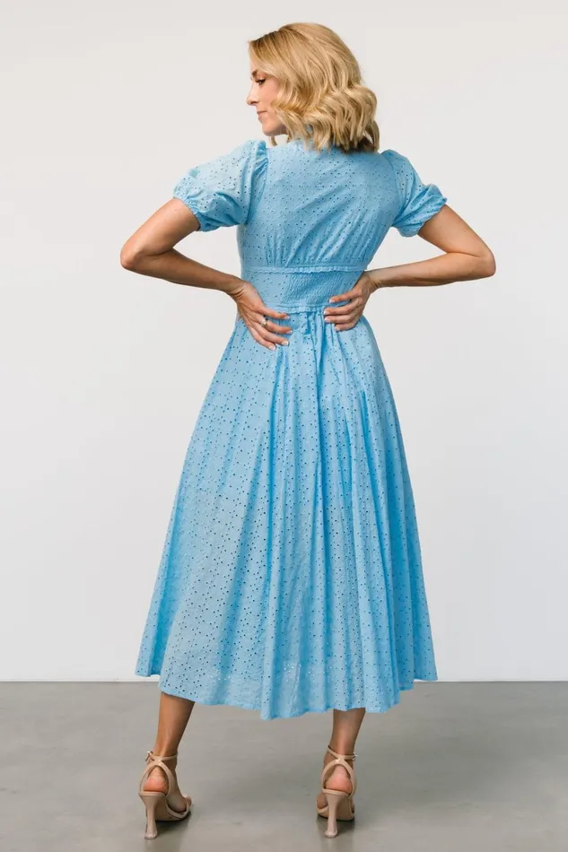 Esther Eyelet Midi Dress Blue Women Baltic Born Midi Dresses Esther Eyelet Midi Dress Blue Women Baltic Born Midi Dresses