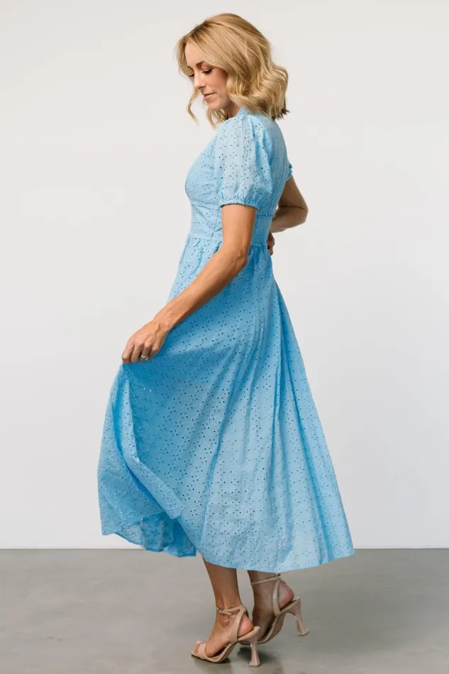 Esther Eyelet Midi Dress Blue Women Baltic Born Midi Dresses Esther Eyelet Midi Dress Blue Women Baltic Born Midi Dresses