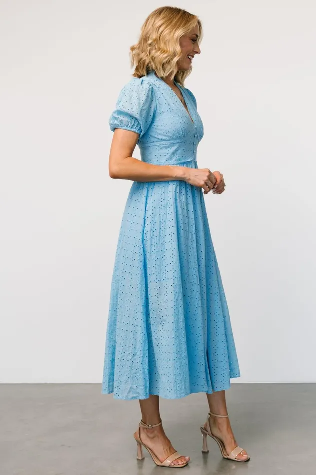 Esther Eyelet Midi Dress Blue Women Baltic Born Midi Dresses Esther Eyelet Midi Dress Blue Women Baltic Born Midi Dresses