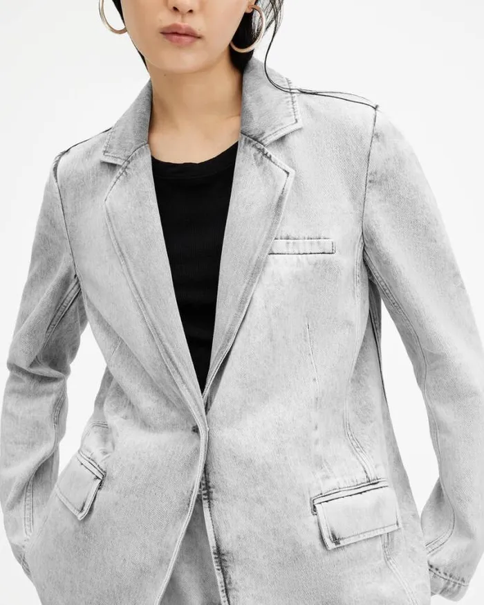 Ever Oversized Denim Blazer Snow Grey Women AllSaints Jackets and Coats