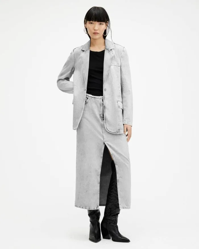 Ever Oversized Denim Blazer Snow Grey Women AllSaints Jackets and Coats