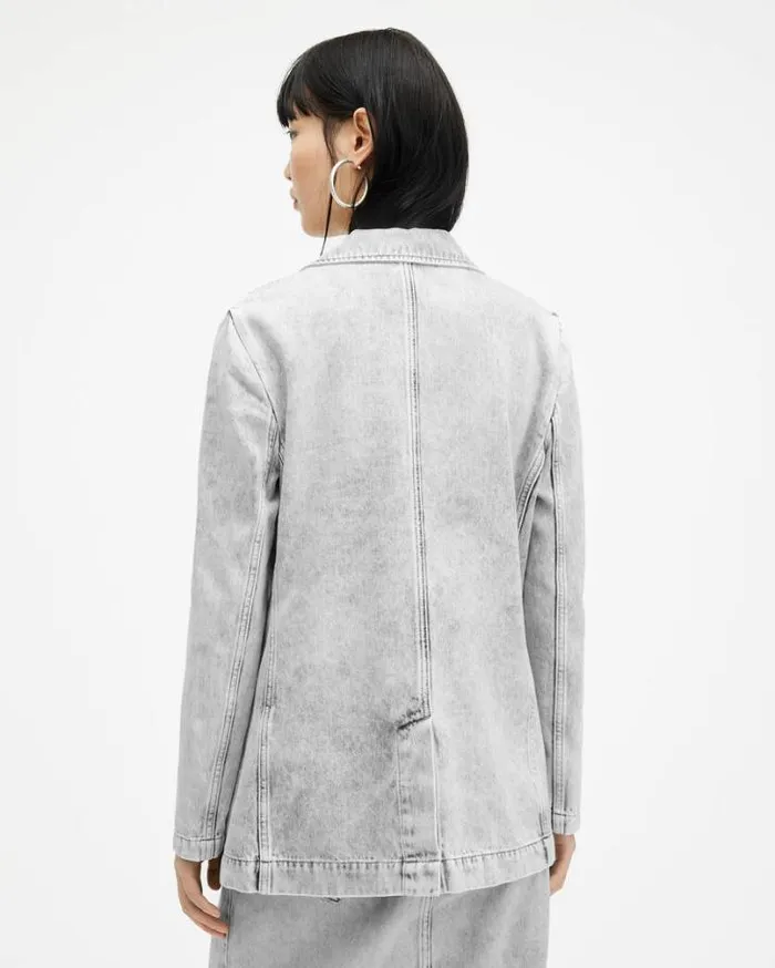 Ever Oversized Denim Blazer Snow Grey Women AllSaints Jackets and Coats