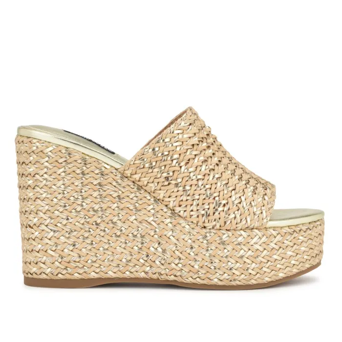 Everie Espadrille Wedge Sandals Natural Platino Women Nine West High Heels