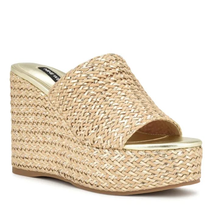 Everie Espadrille Wedge Sandals Natural Platino Women Nine West High Heels Everie Espadrille Wedge Sandals Natural Platino Women Nine West High Heels
