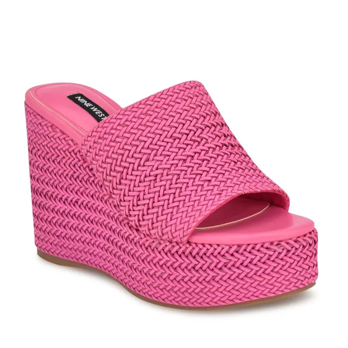Everie Espadrille Wedge Sandals Pink Women Nine West Wedges Everie Espadrille Wedge Sandals Pink Women Nine West Wedges