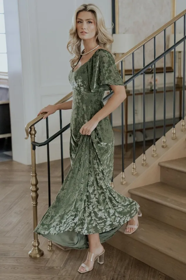 Everley Velvet Maxi Dress Dark Sage Women Baltic Born Mother Of The Bride