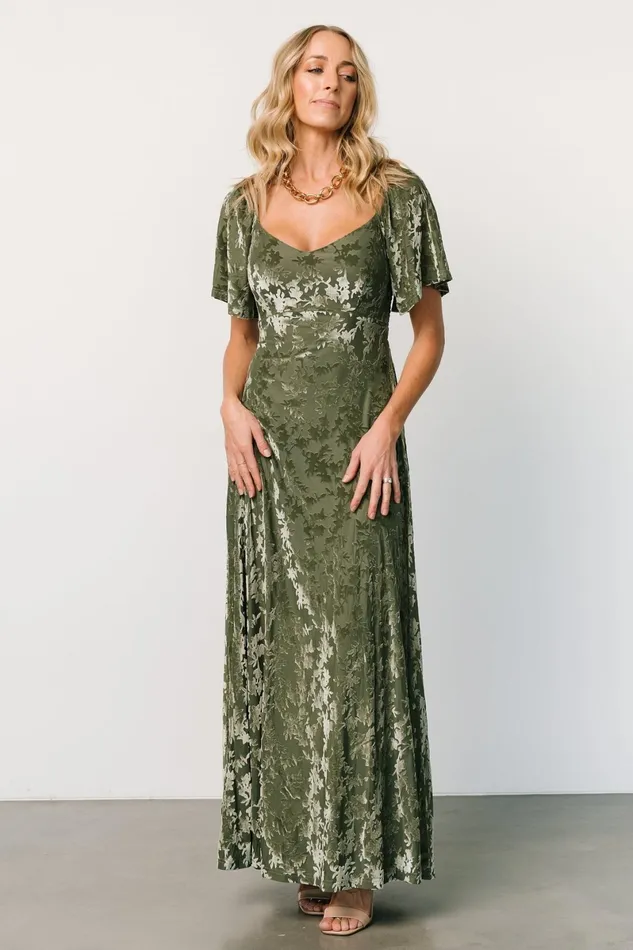 Everley Velvet Maxi Dress Dark Sage Women Baltic Born Mother Of The Bride