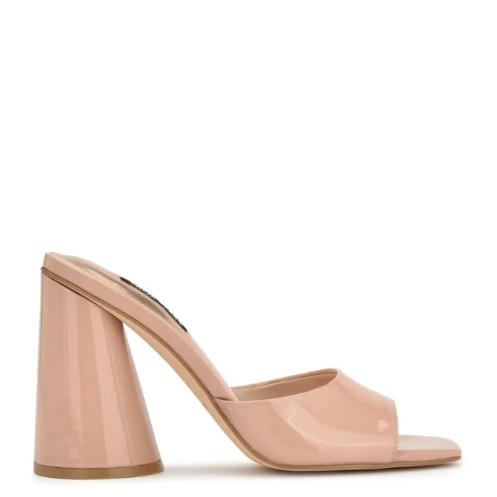 Excit Heeled Slide Sandals Barely Nude Patent Women Nine West Dress