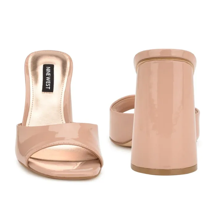 Excit Heeled Slide Sandals Barely Nude Patent Women Nine West Dress