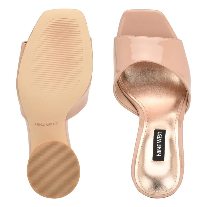 Excit Heeled Slide Sandals Barely Nude Patent Women Nine West Dress