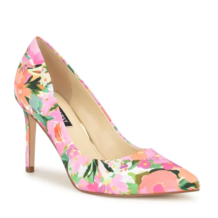 Ezra Pointy Toe Pumps Pink Floral Women Nine West Pumps Ezra Pointy Toe Pumps Pink Floral Women Nine West Pumps
