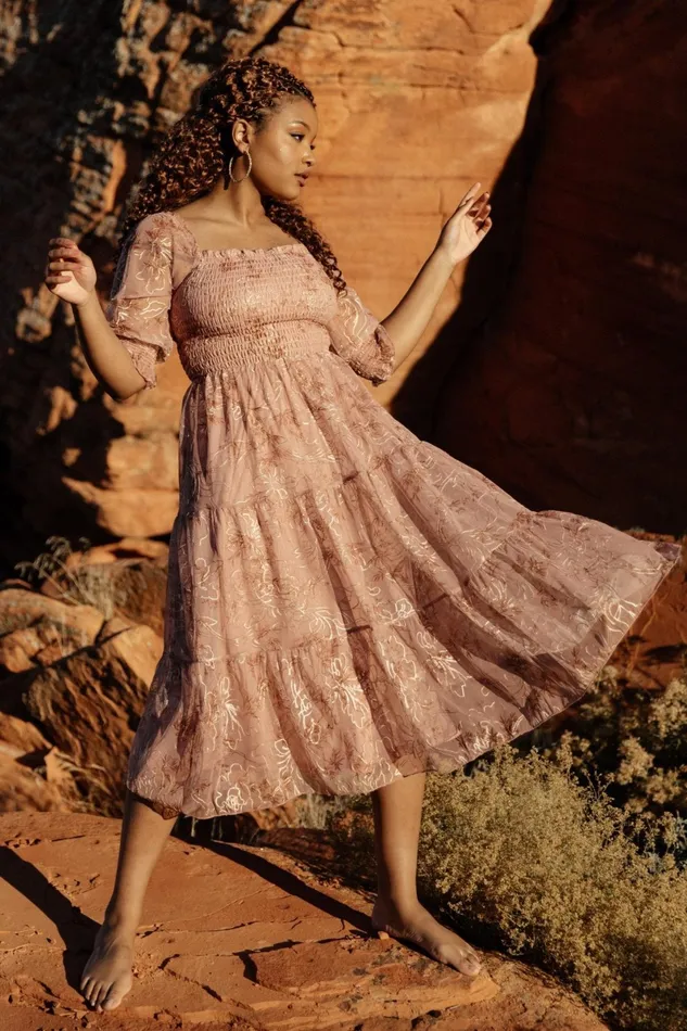 Fabian Jacquard Midi Dress Mauve Gold Women Baltic Born Mother Of The Bride
