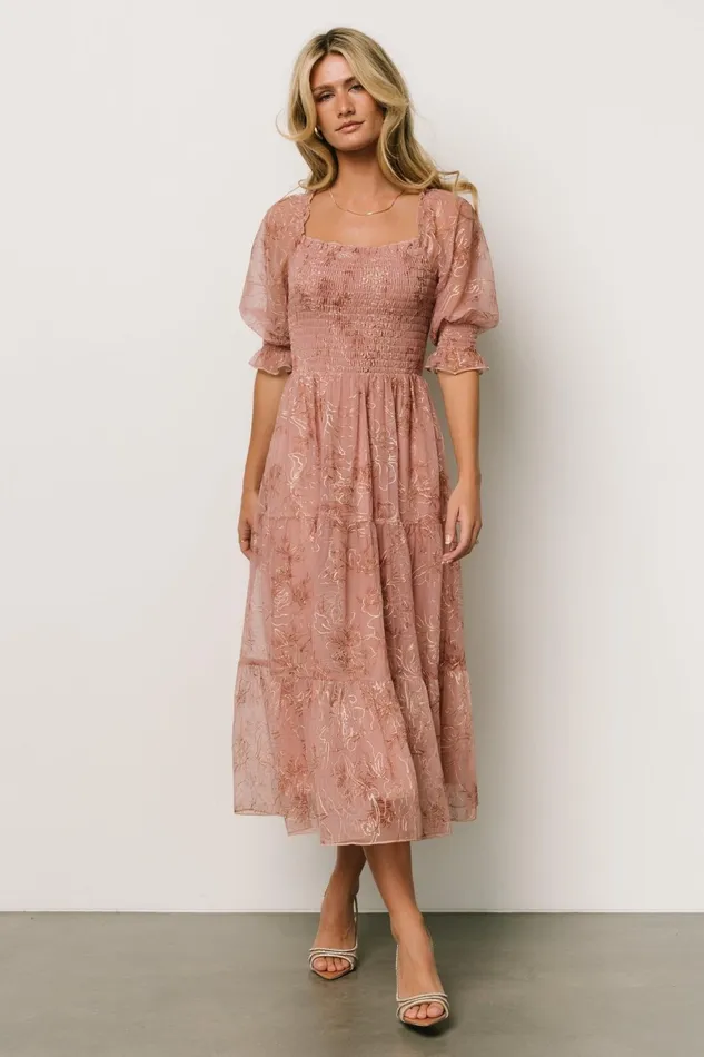 Fabian Jacquard Midi Dress Mauve Gold Women Baltic Born Mother Of The Bride