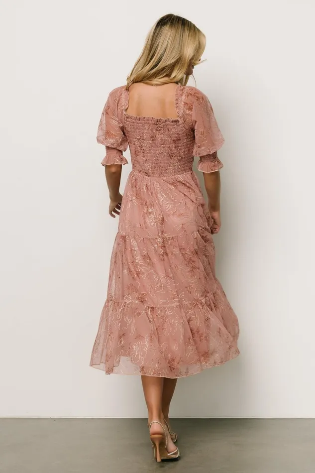Fabian Jacquard Midi Dress Mauve Gold Women Baltic Born Mother Of The Bride