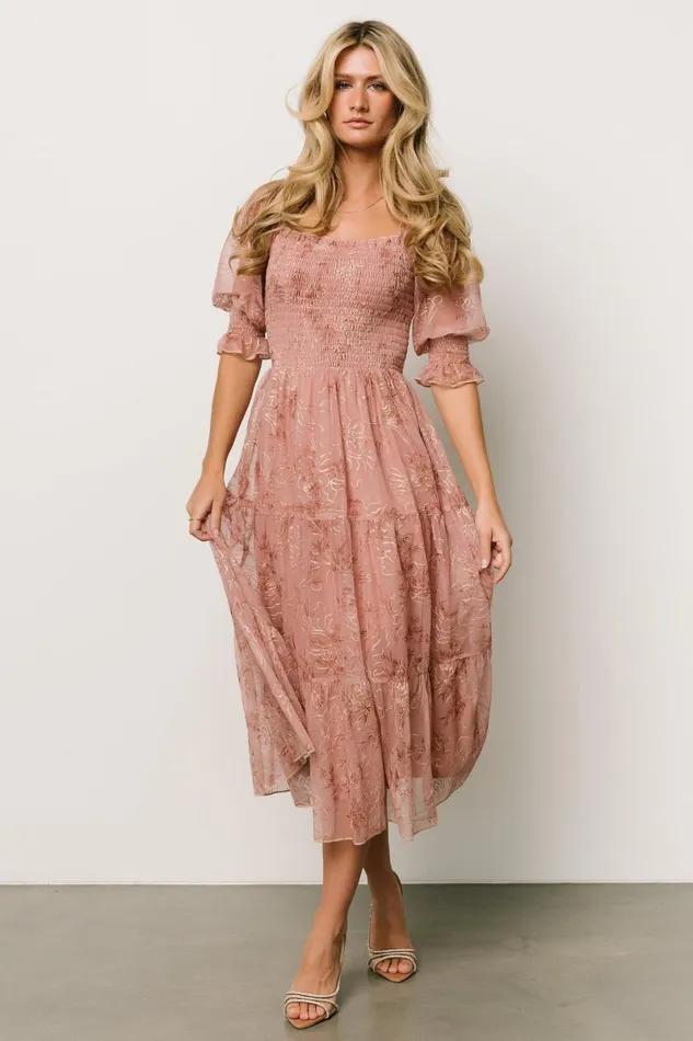 Fabian Jacquard Midi Dress Mauve Gold Women Baltic Born Mother Of The Bride