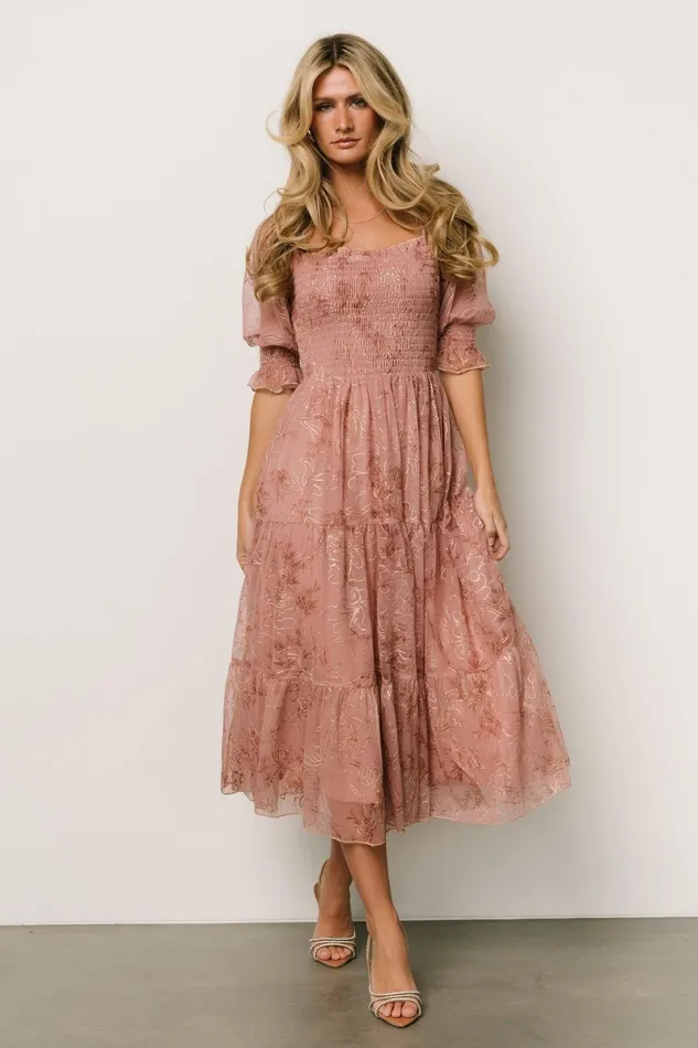 Fabian Jacquard Midi Dress Mauve Gold Women Baltic Born Mother Of The Bride