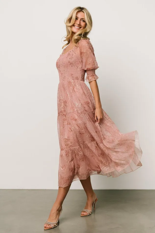 Fabian Jacquard Midi Dress Mauve Gold Women Baltic Born Mother Of The Bride