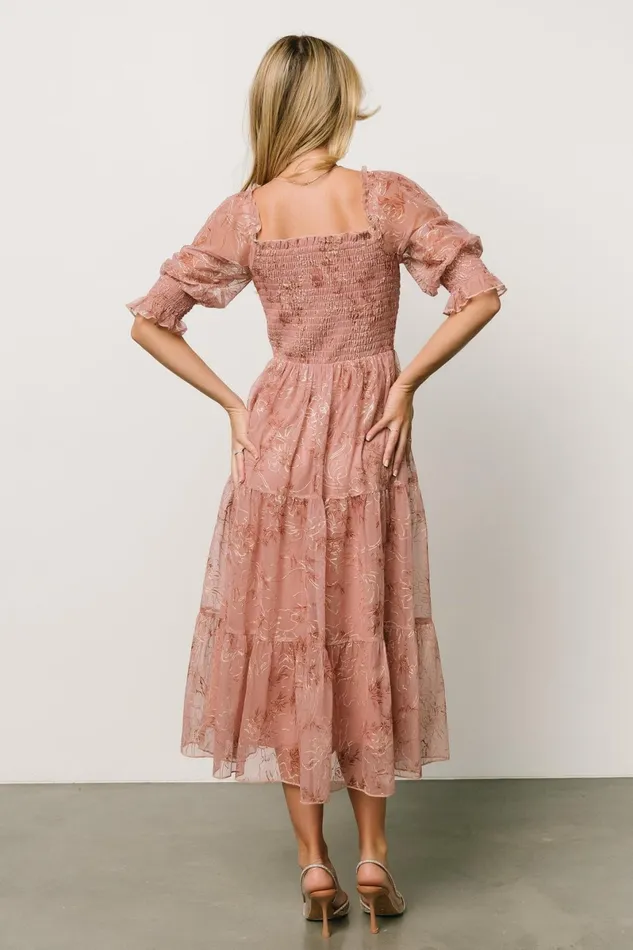Fabian Jacquard Midi Dress Mauve Gold Women Baltic Born Mother Of The Bride