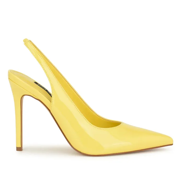 Feather Pointy Toe Slingback Pumps Yellow Patent Women Nine West High