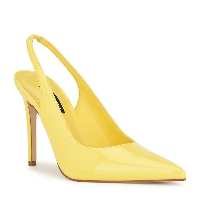 Feather Pointy Toe Slingback Pumps Yellow Patent Women Nine West High Feather Pointy Toe Slingback Pumps Yellow Patent Women Nine West High